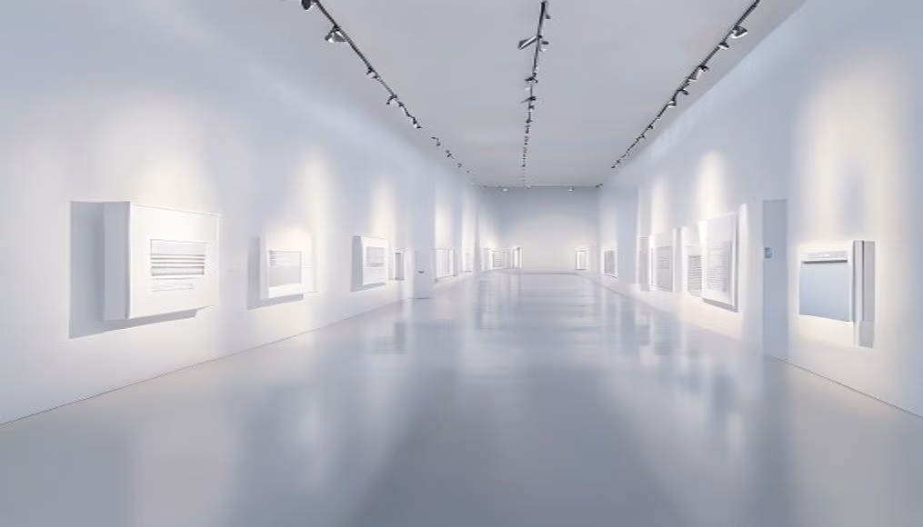 museum gallery white walls in editorial style
