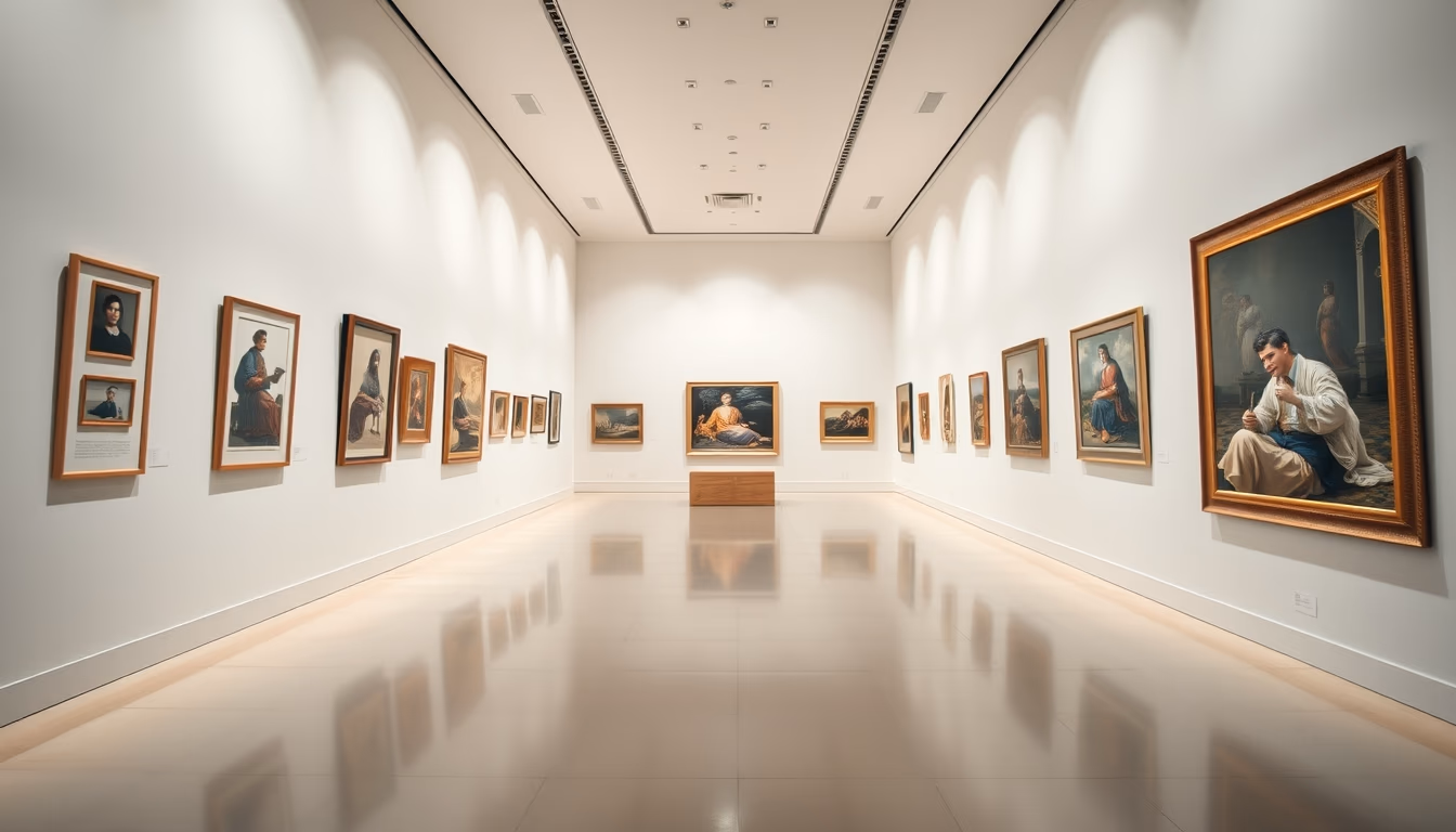 museum gallery white walls in editorial style