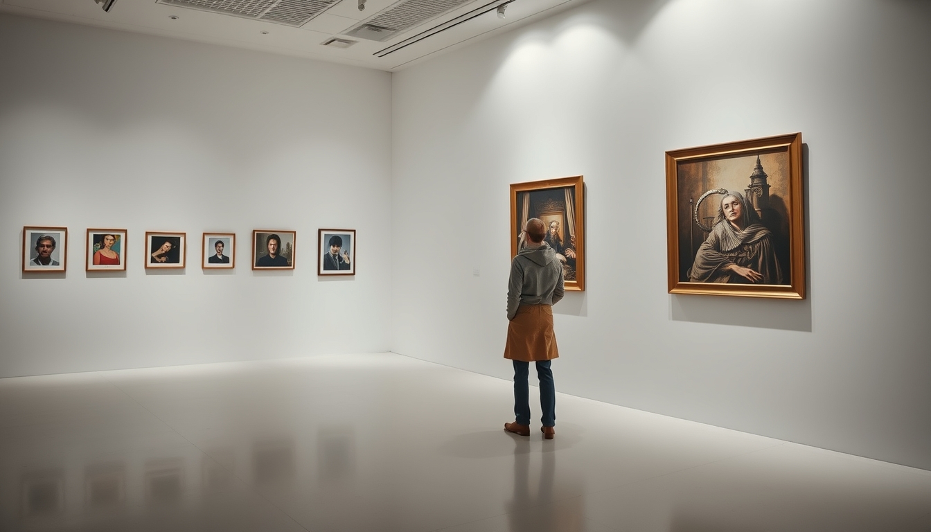 museum gallery white walls in editorial style