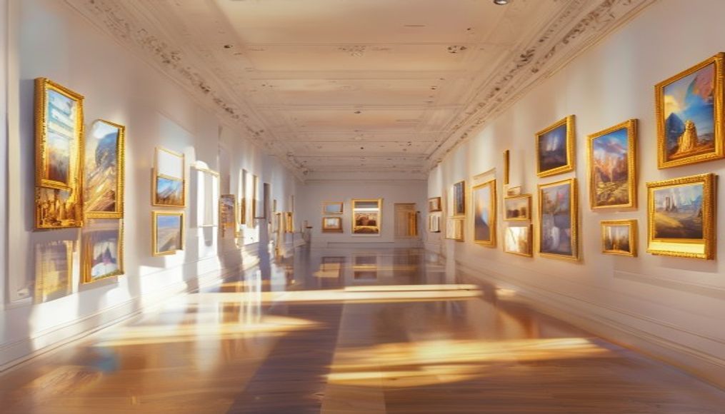 museum gallery white walls in editorial style