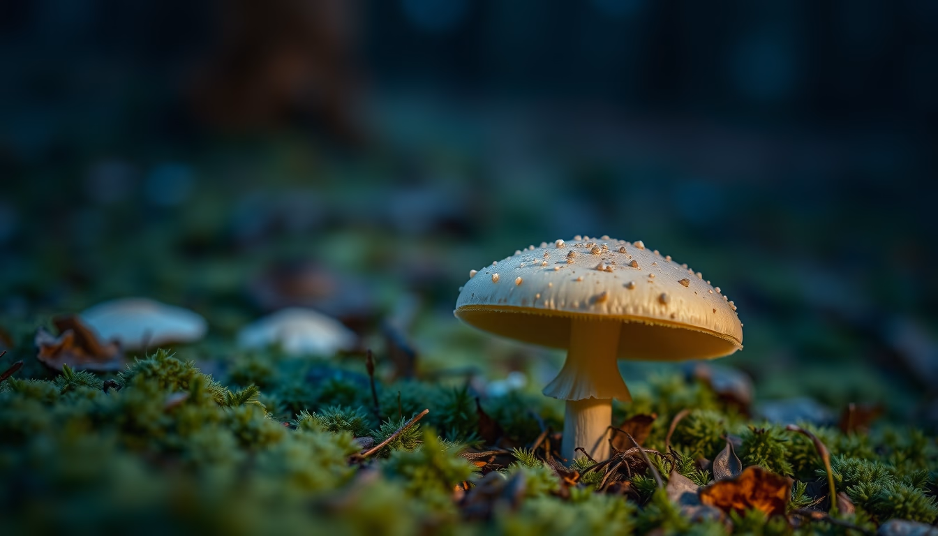 mushroom macro forest floor in editorial style