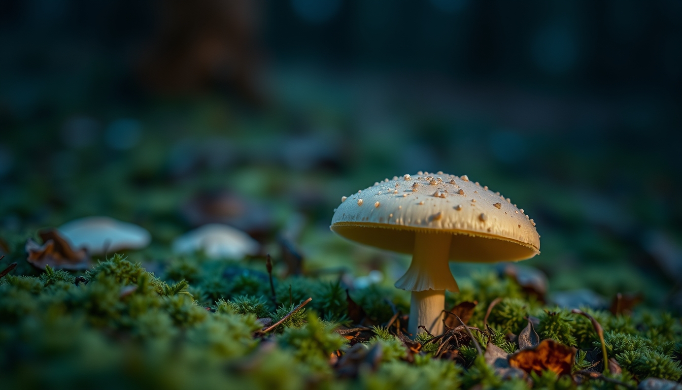 mushroom macro forest floor in editorial style