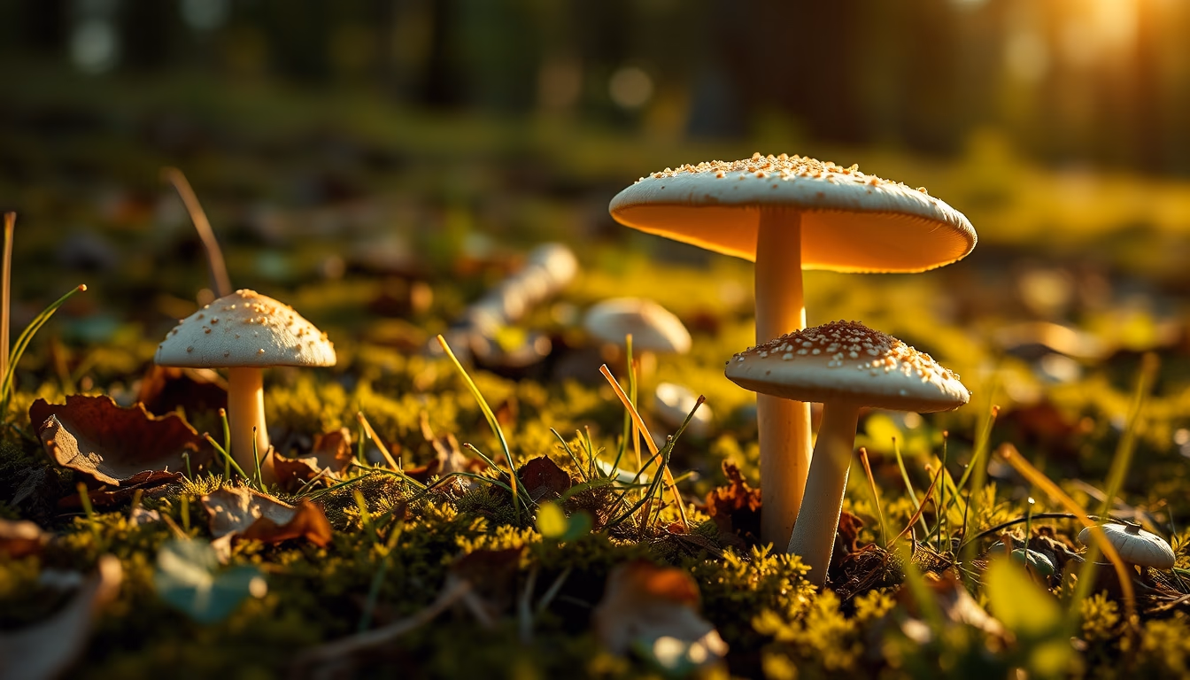 mushroom macro forest floor in editorial style