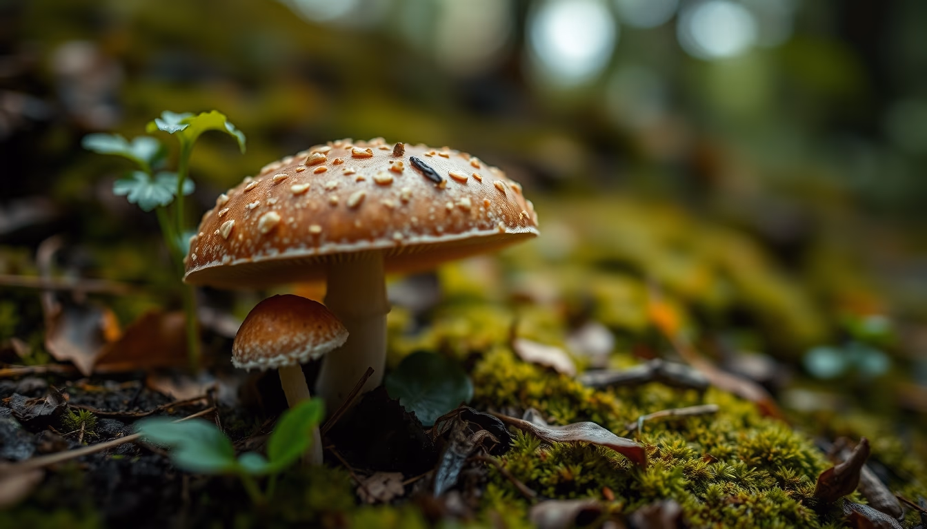 mushroom macro forest floor in editorial style