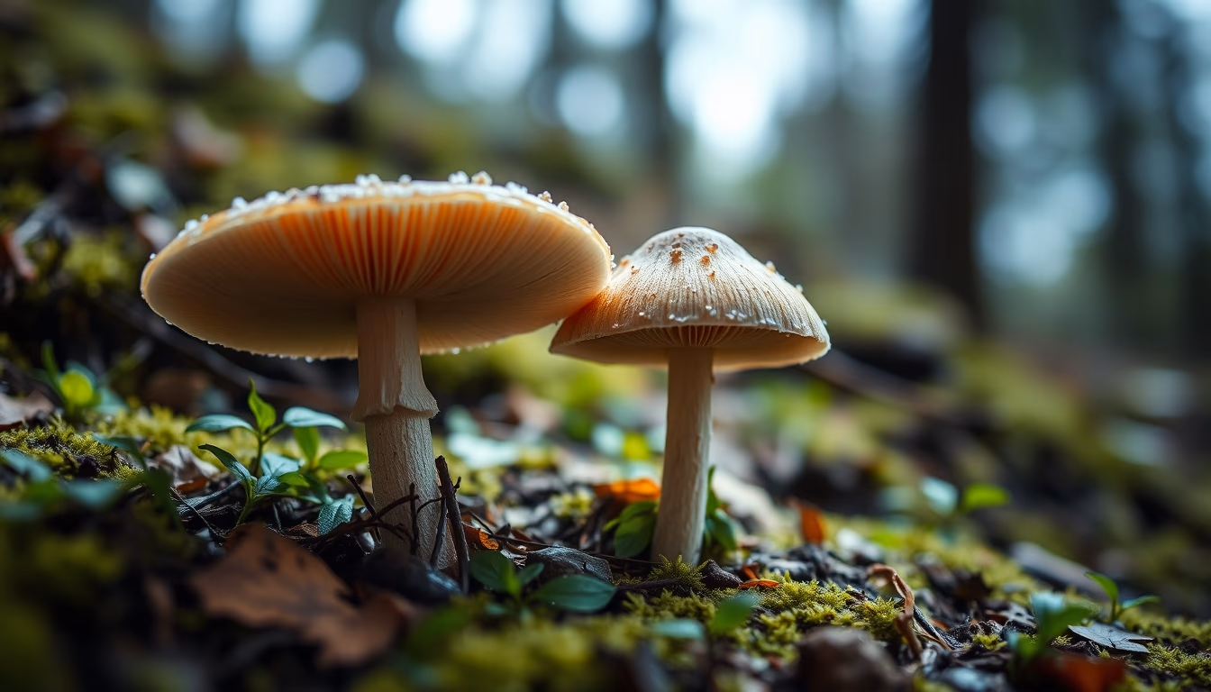 mushroom macro forest floor in editorial style