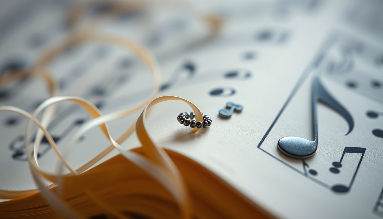 Music notes flowing visualization em estilo editorial