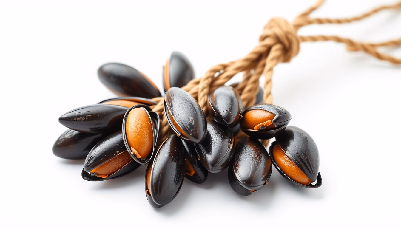 mussel ropes ocean in editorial style