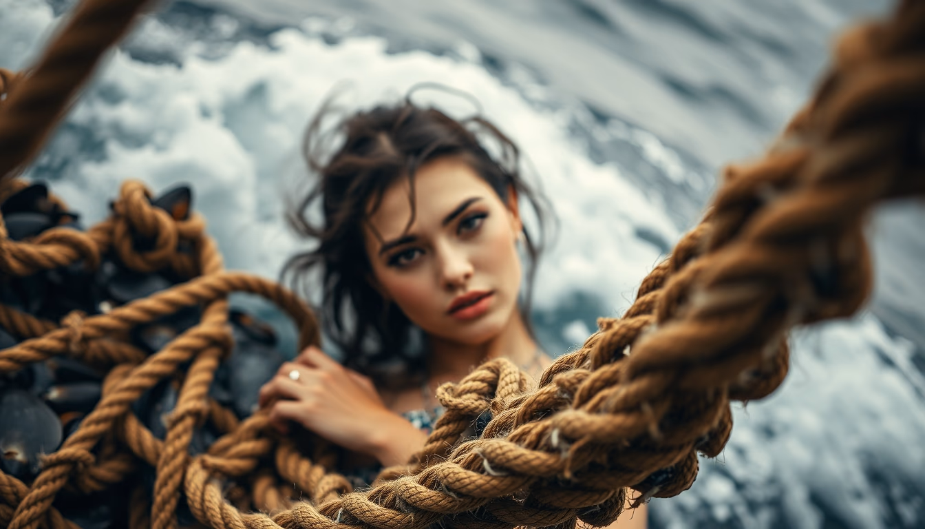 mussel ropes ocean in editorial style