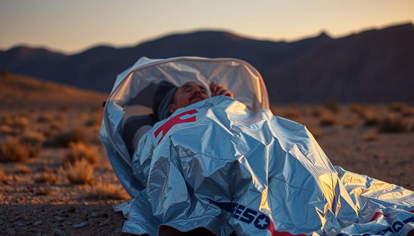 mylar emergency blanket in editorial style