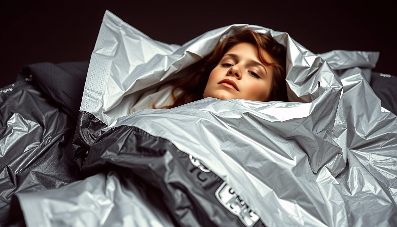 mylar emergency blanket in editorial style