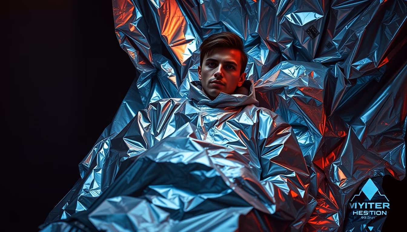 mylar emergency blanket in editorial style