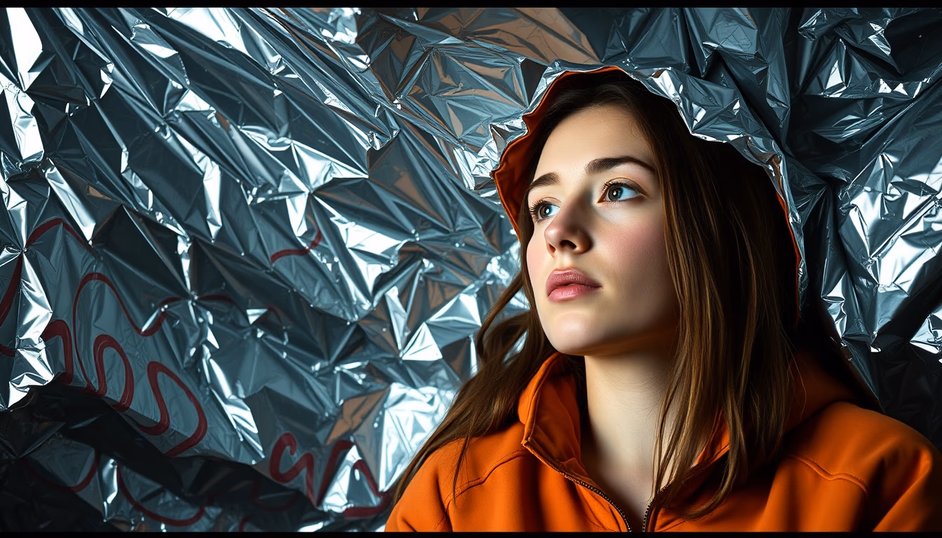 mylar emergency blanket in editorial style