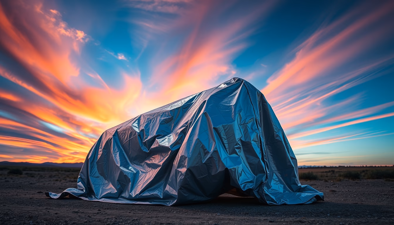 mylar emergency blanket in editorial style