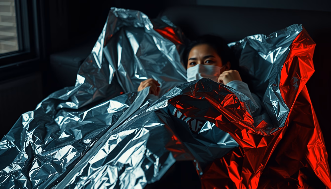 mylar emergency blanket in editorial style