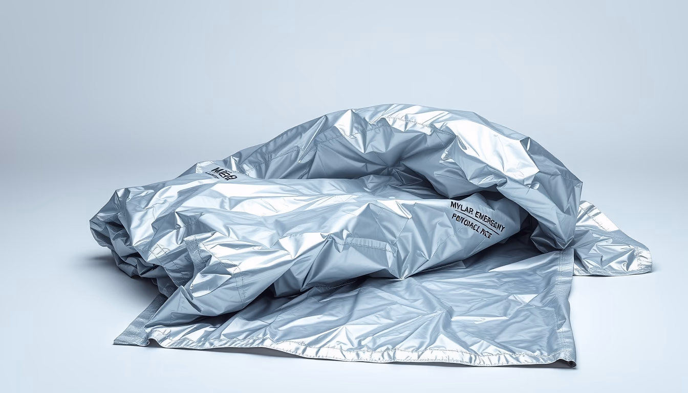 mylar emergency blanket in editorial style