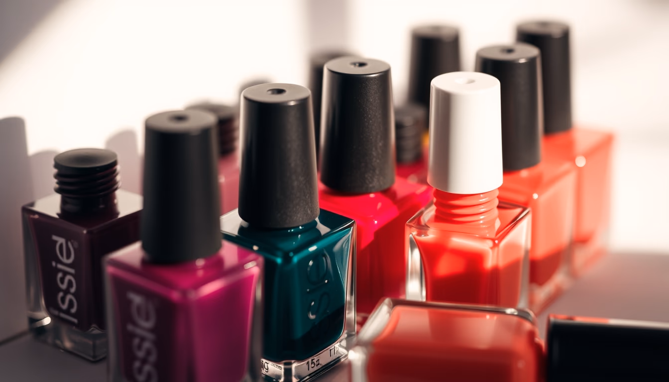 nail polish bottles row in editorial style