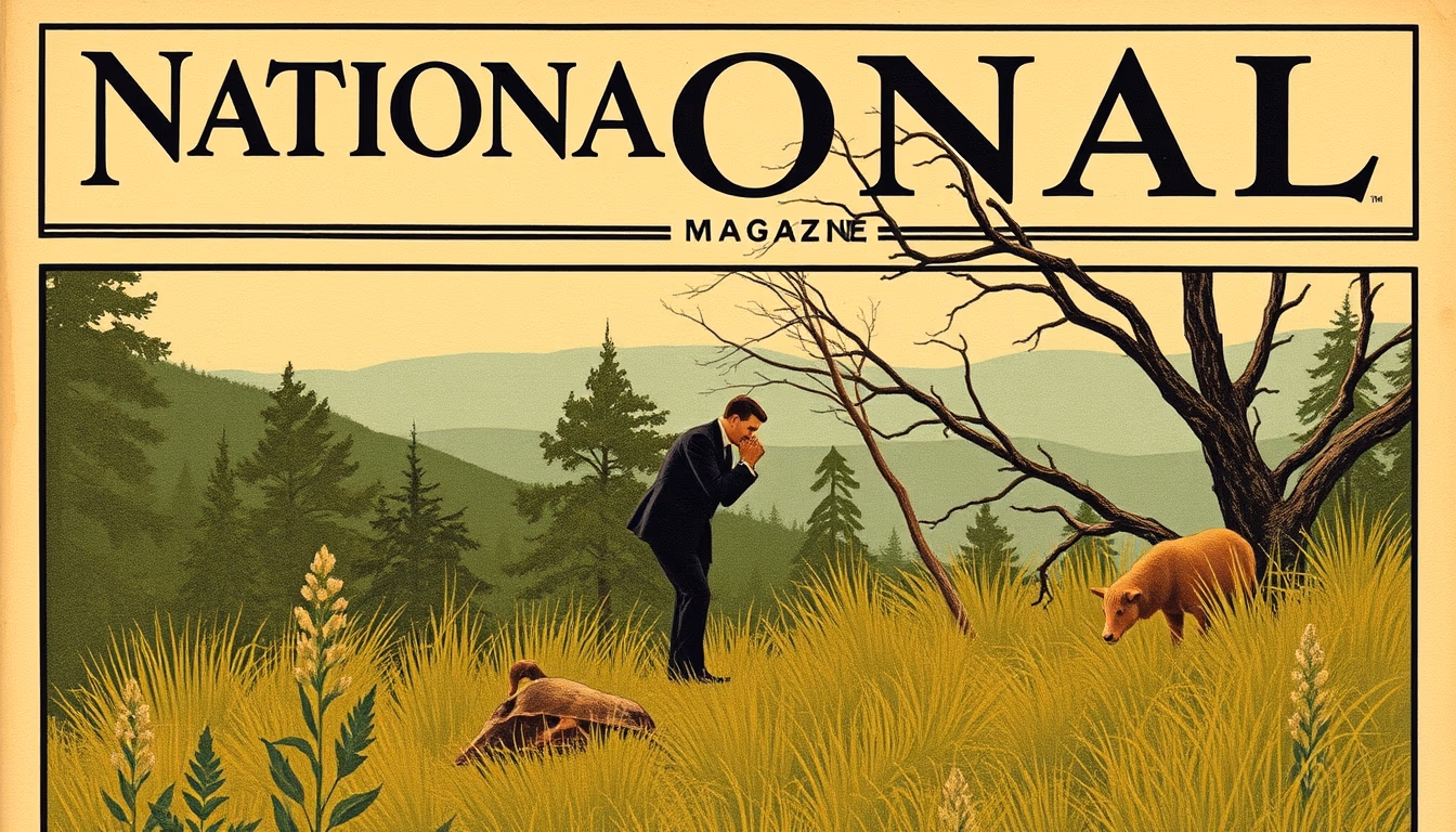 national magazine 1920s cover in editorial style