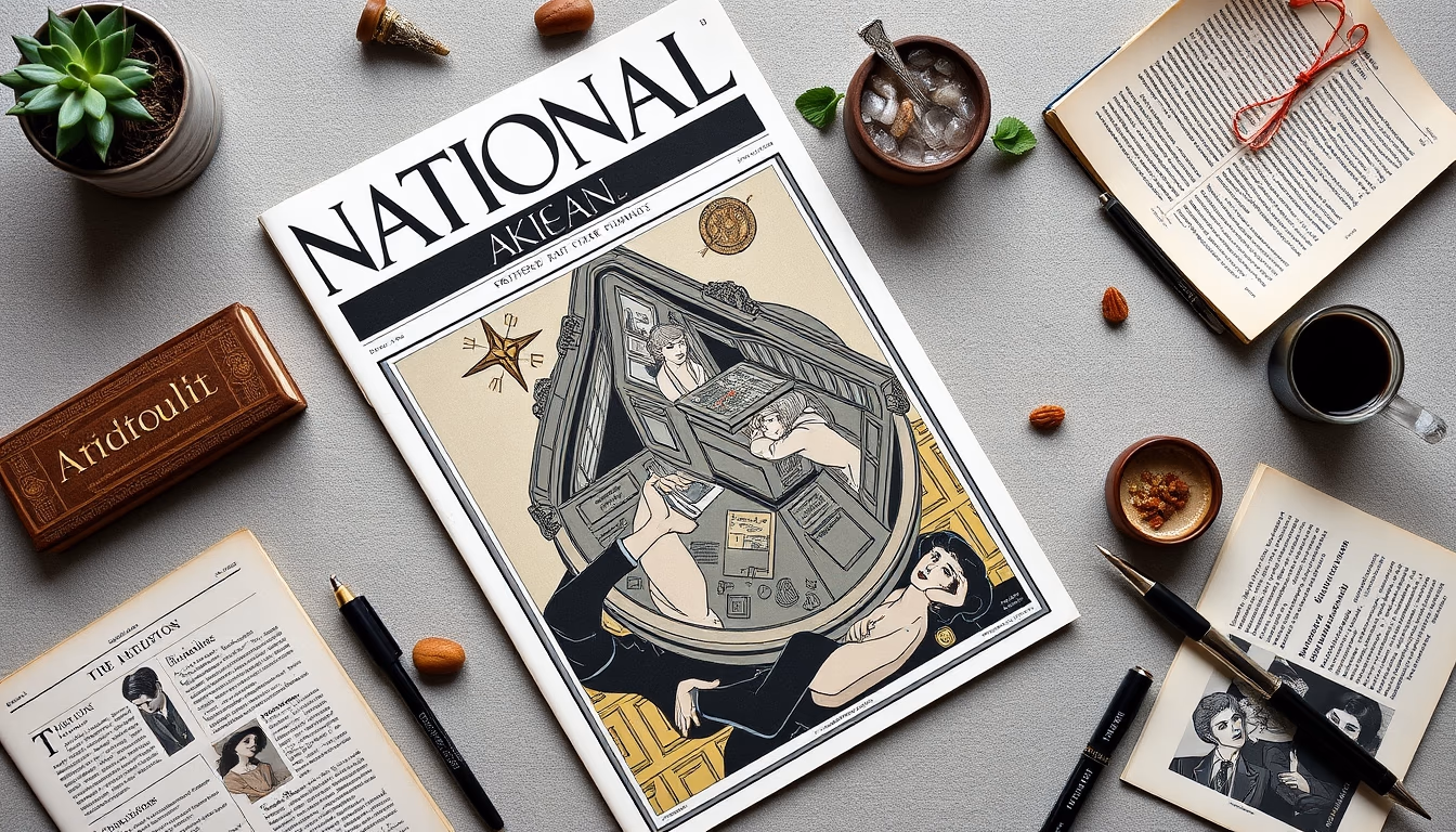 national magazine 1920s cover in editorial style