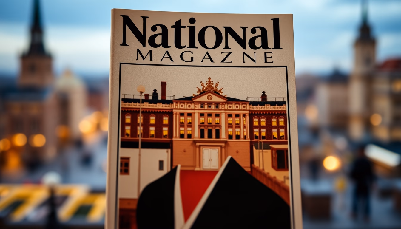 national magazine 1920s cover in editorial style