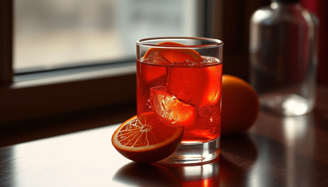 negroni red orange in editorial style