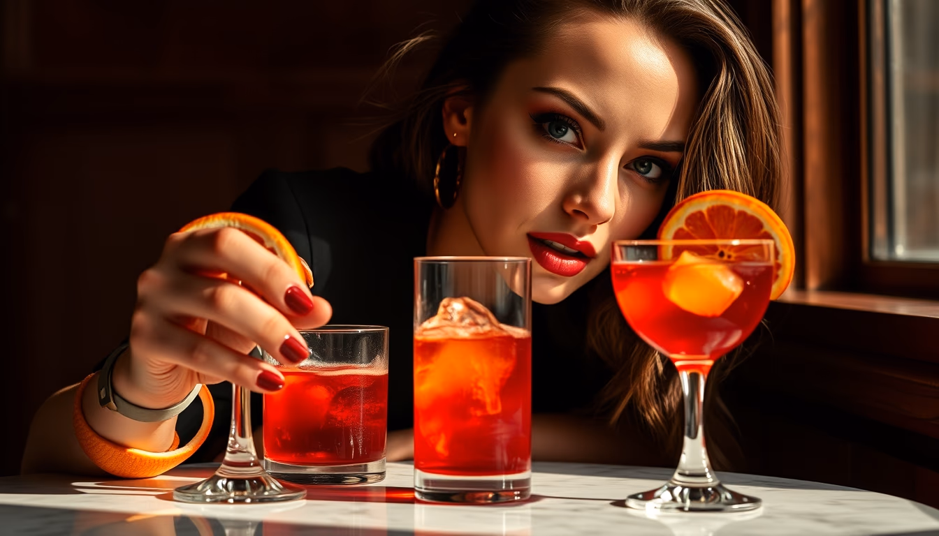 negroni red orange in editorial style