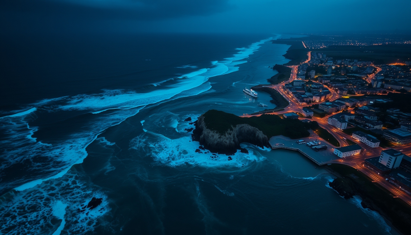 neptune deep blue storms in editorial style