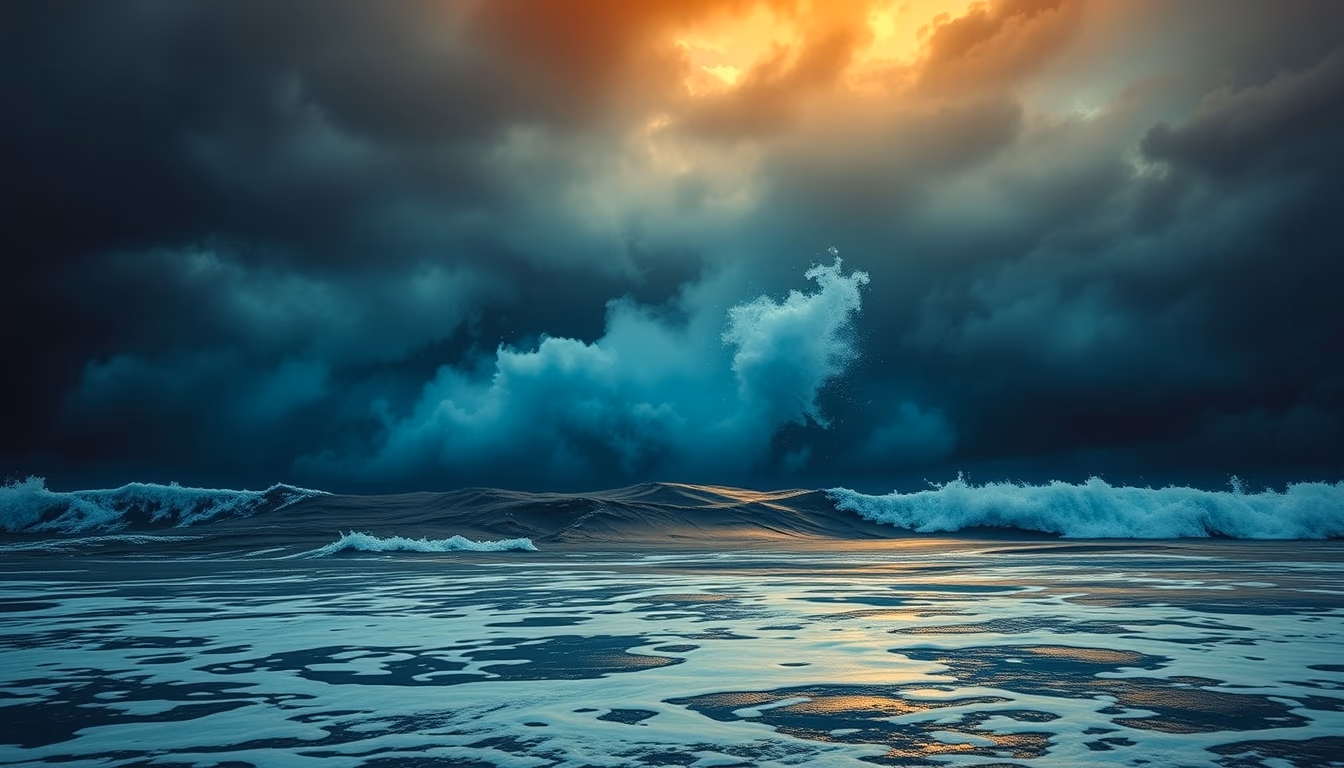 neptune deep blue storms in editorial style