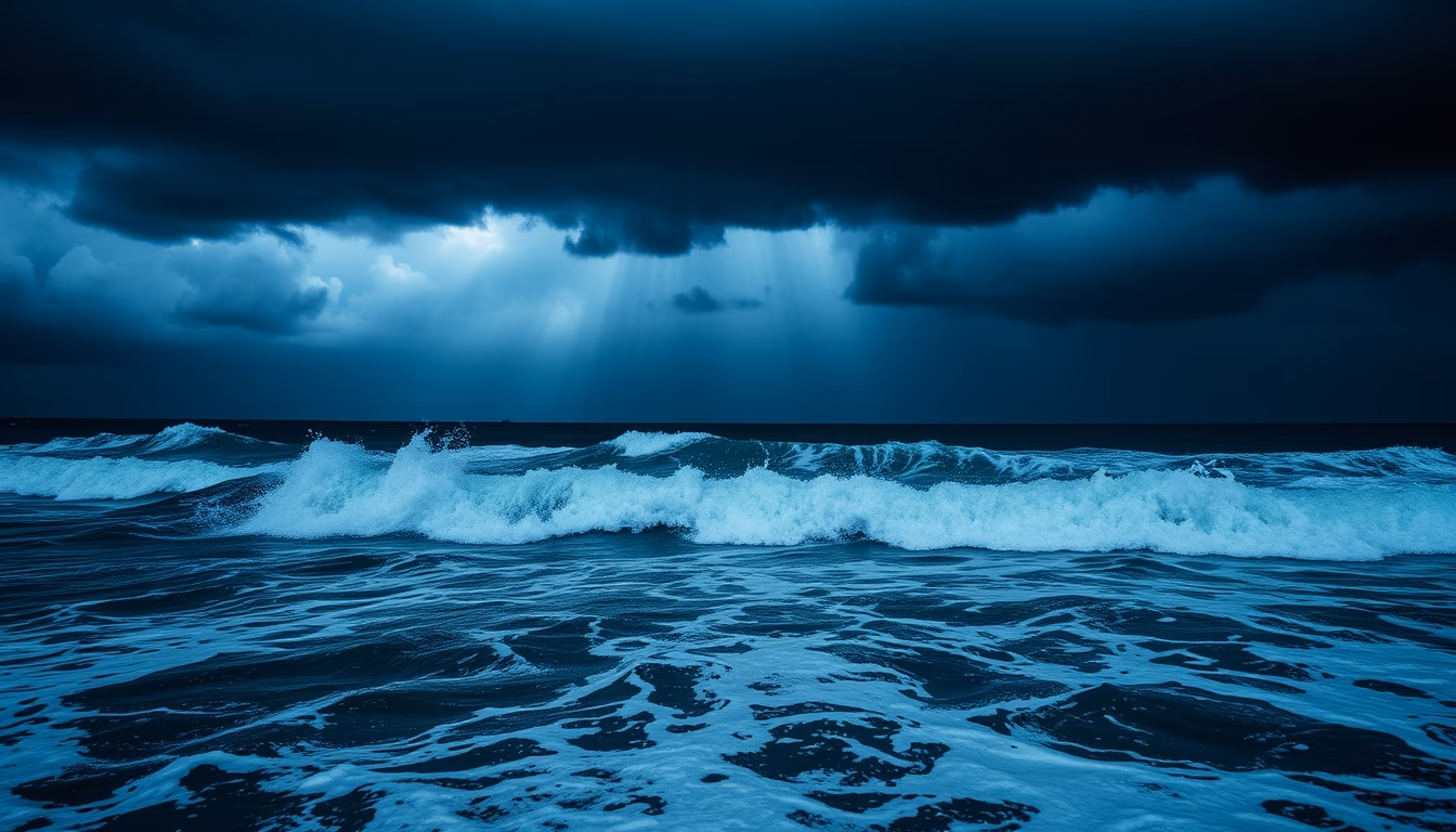 neptune deep blue storms in editorial style