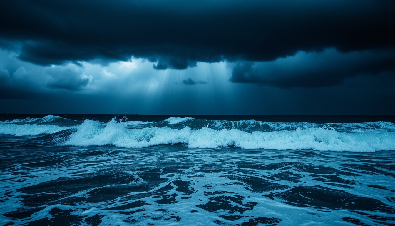 neptune deep blue storms in editorial style