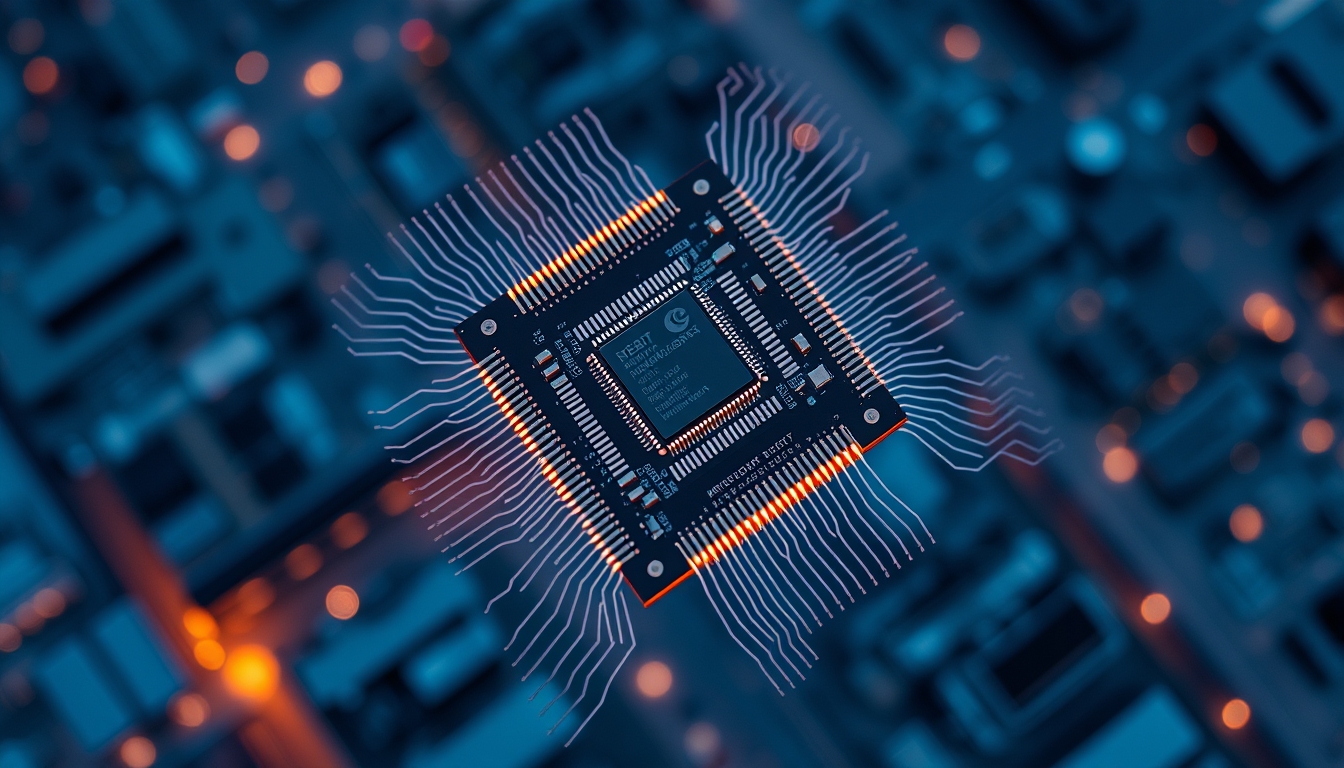 neuromorphic chip in editorial style