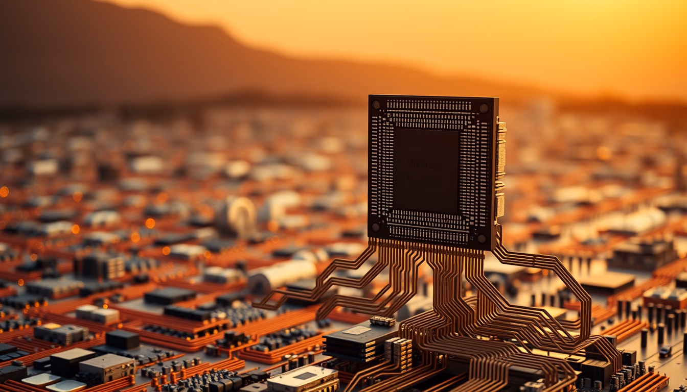 neuromorphic chip in editorial style