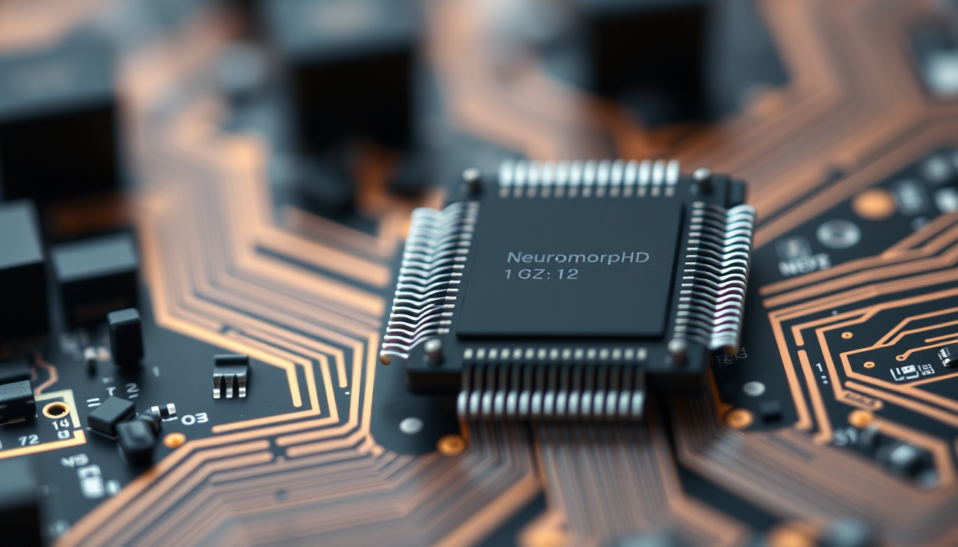 neuromorphic chip in editorial style