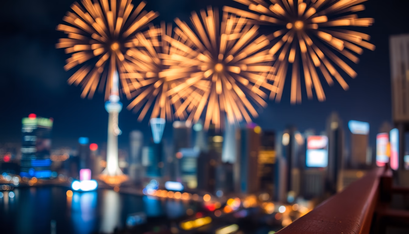 new year fireworks city in editorial style