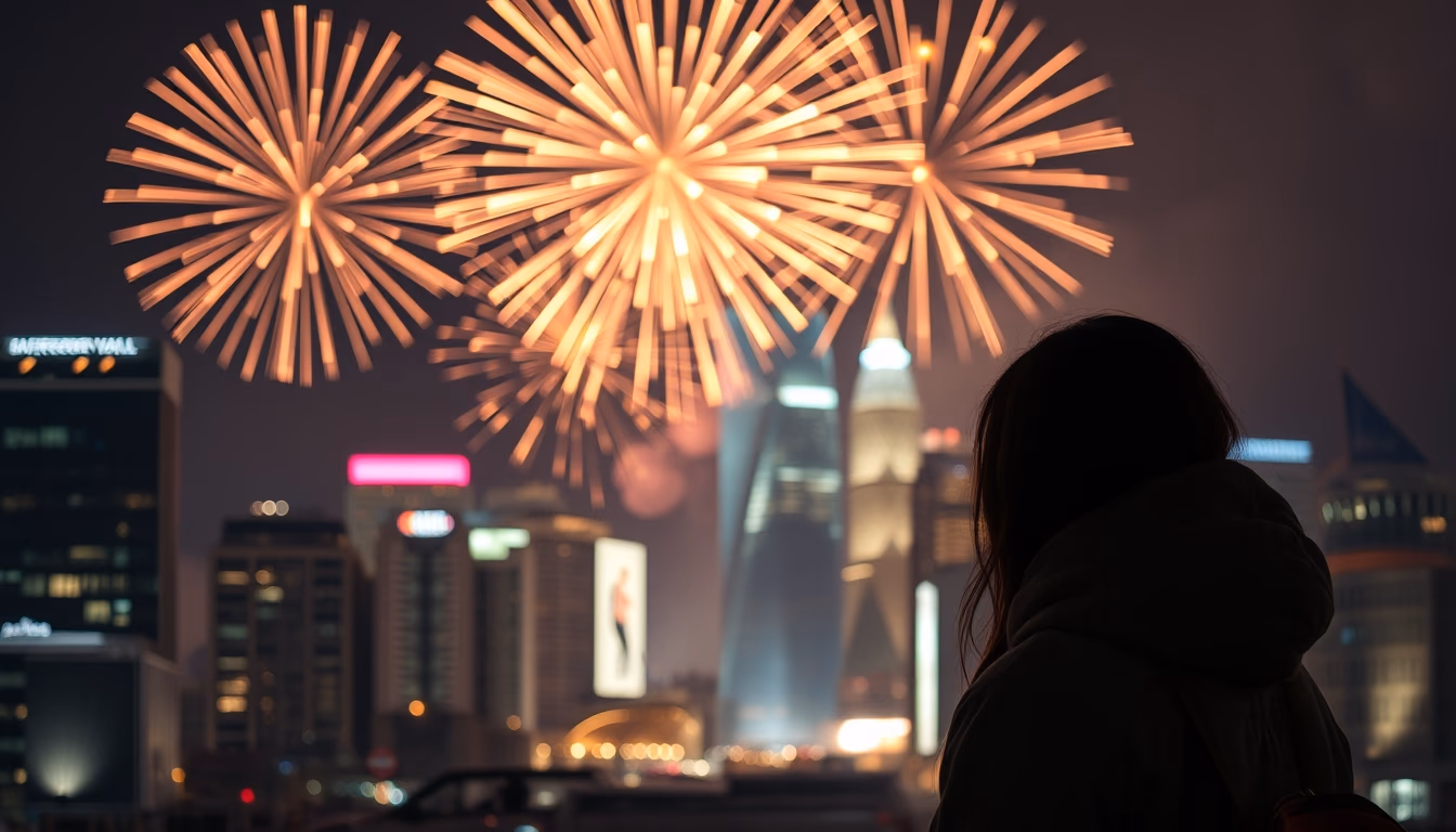 new year fireworks city in editorial style