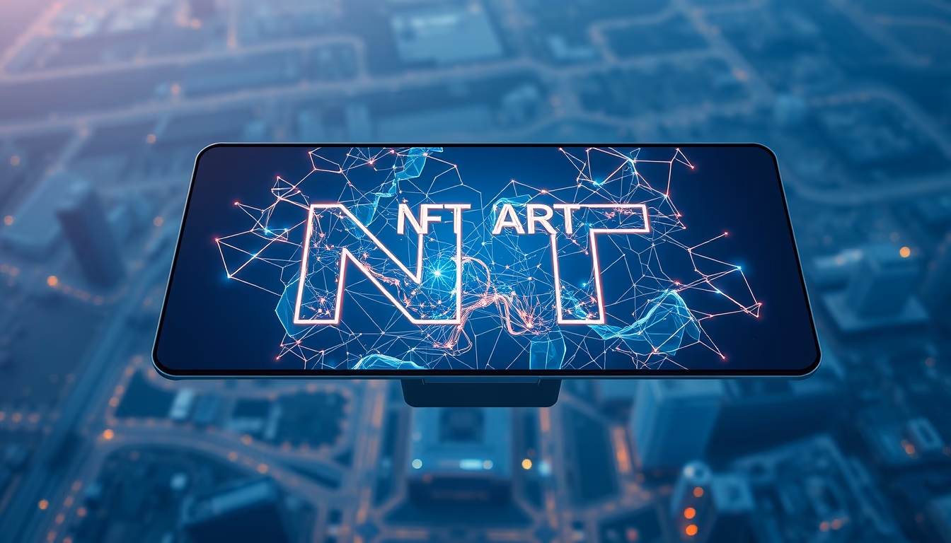 NFT art on transparent OLED screen in editorial style