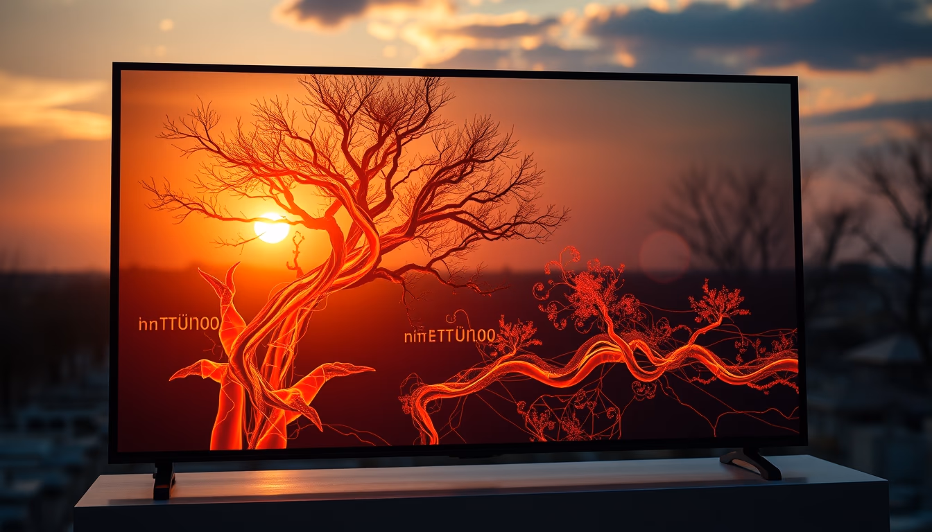 NFT art on transparent OLED screen in editorial style