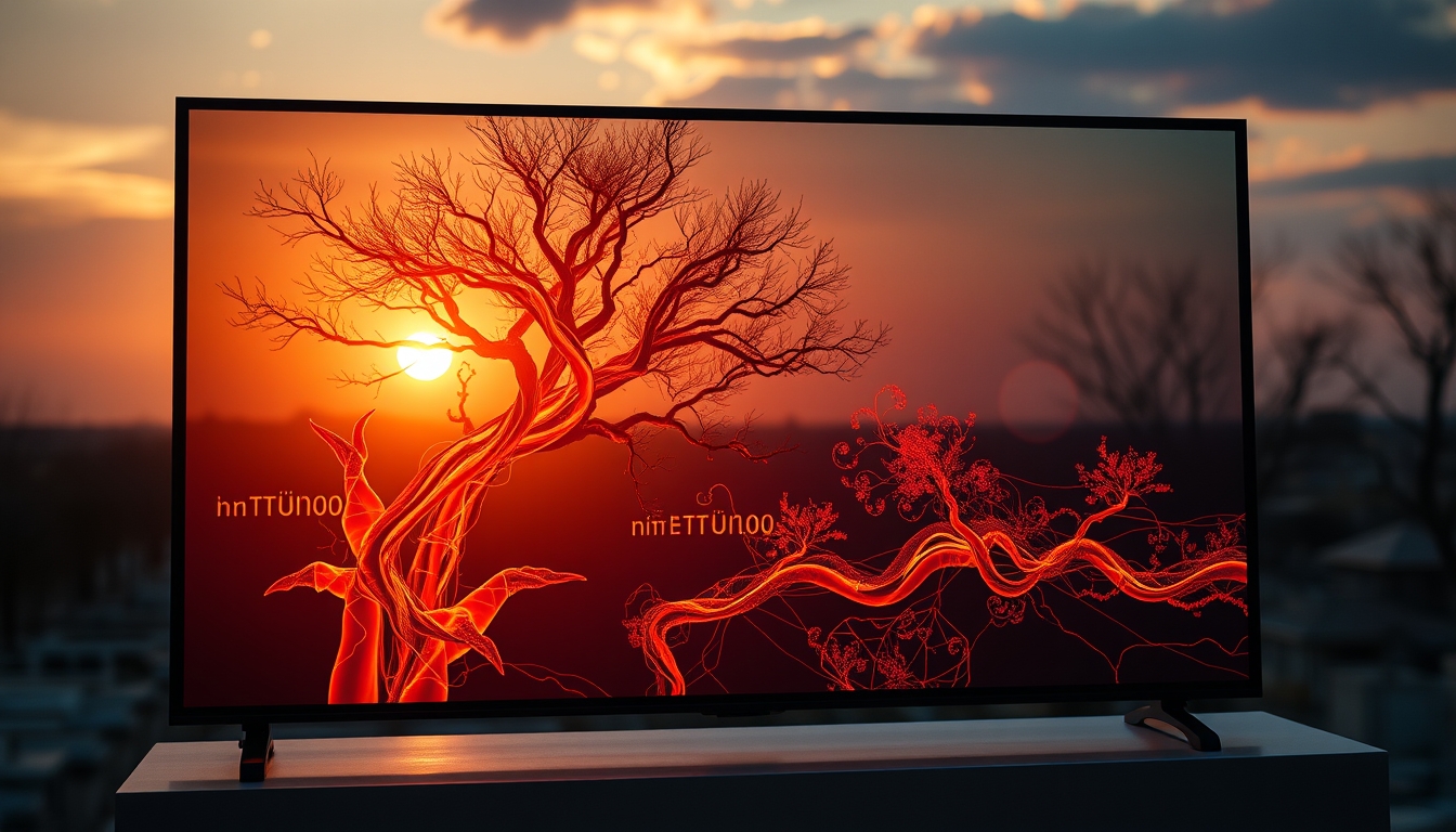 NFT art on transparent OLED screen in editorial style