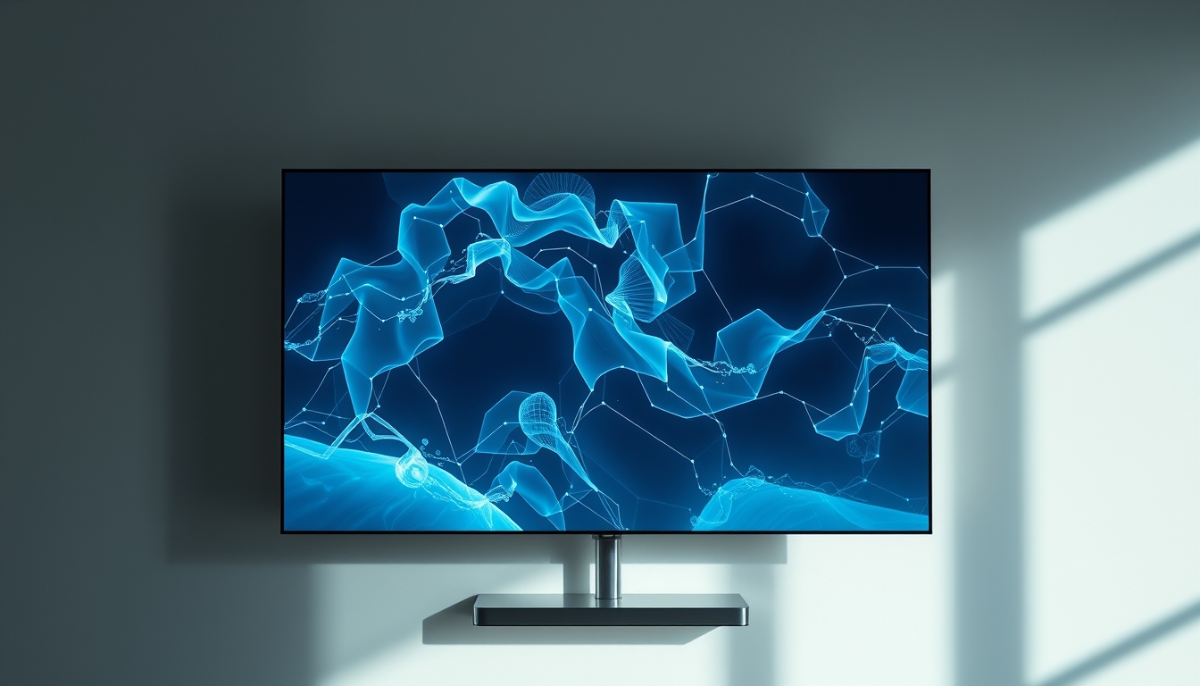 NFT art on transparent OLED screen in editorial style