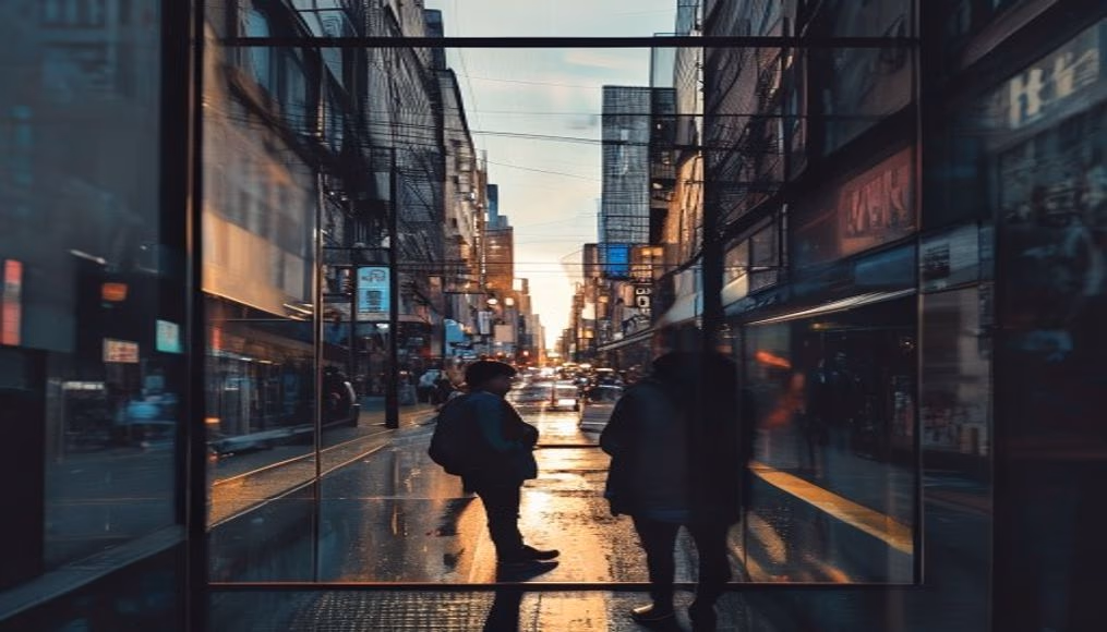 NFT art on transparent OLED screen in editorial style