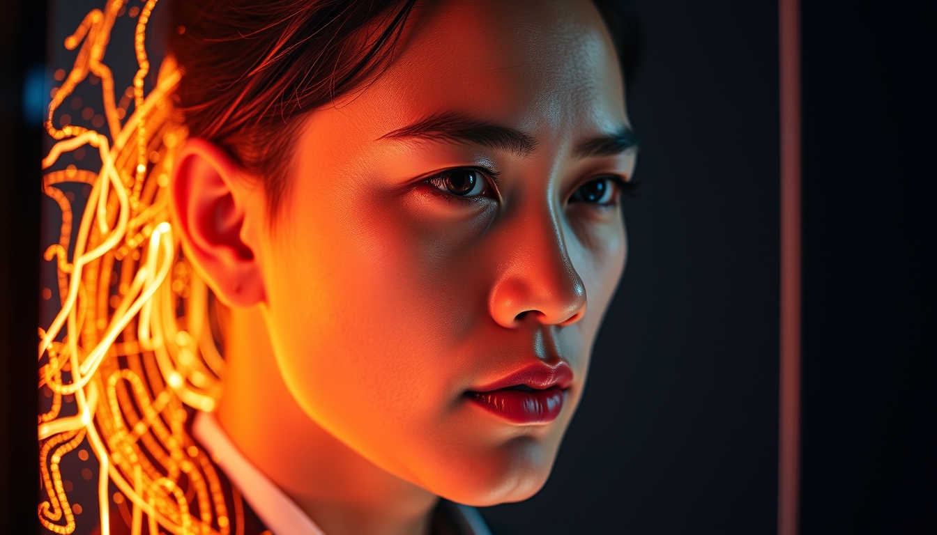 NFT art on transparent OLED screen in editorial style