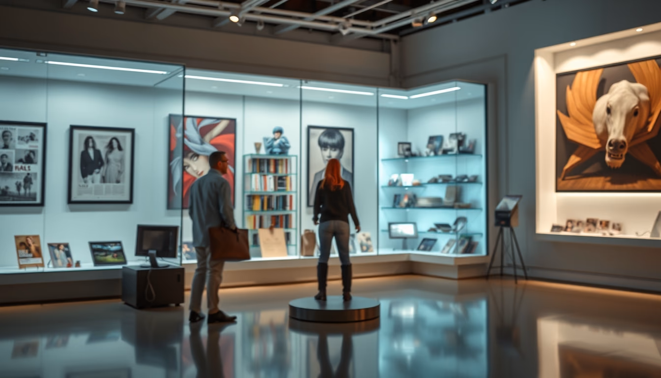 NFT marketplace gallery digital art display in editorial style