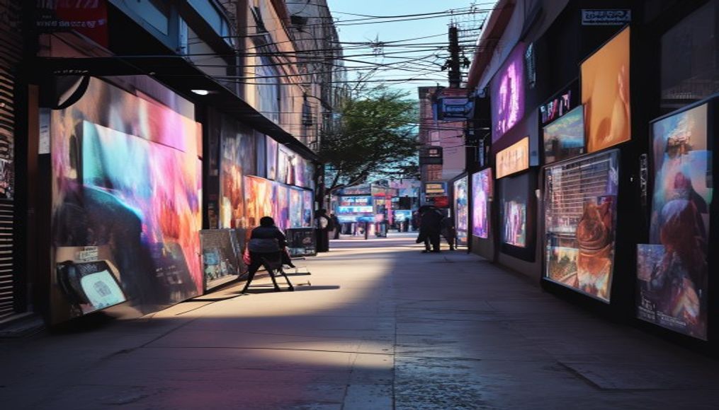 NFT marketplace gallery digital art display in editorial style