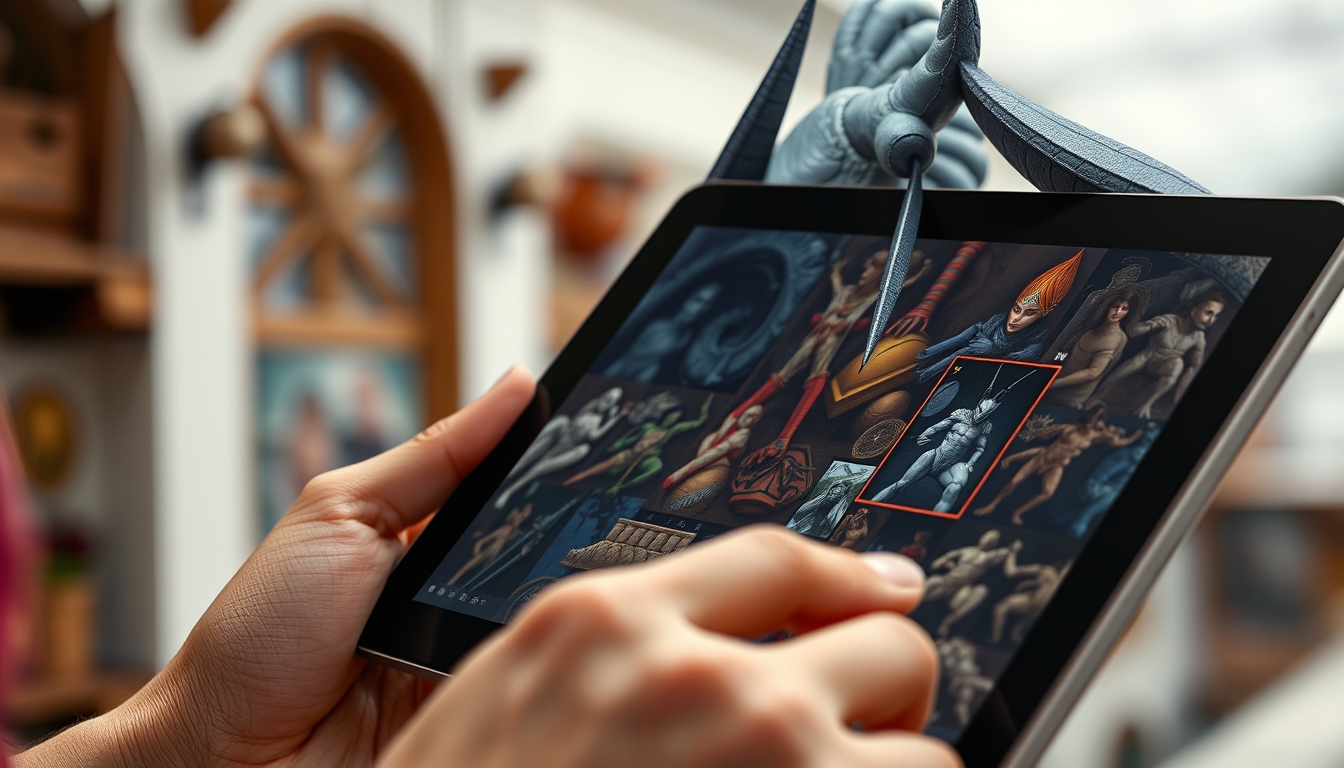 Marketplace de NFT galeria de arte digital em tablet em estilo editorial