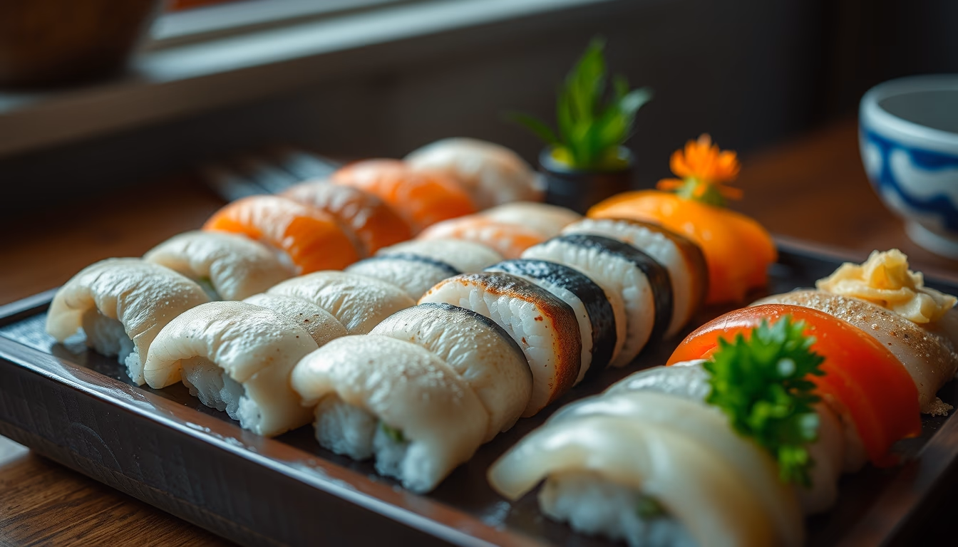 nigiri assortment platter in editorial style