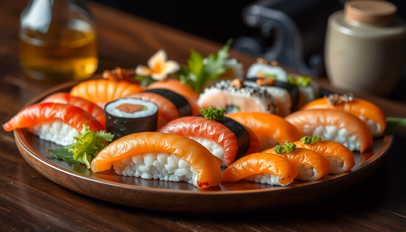 nigiri assortment platter in editorial style