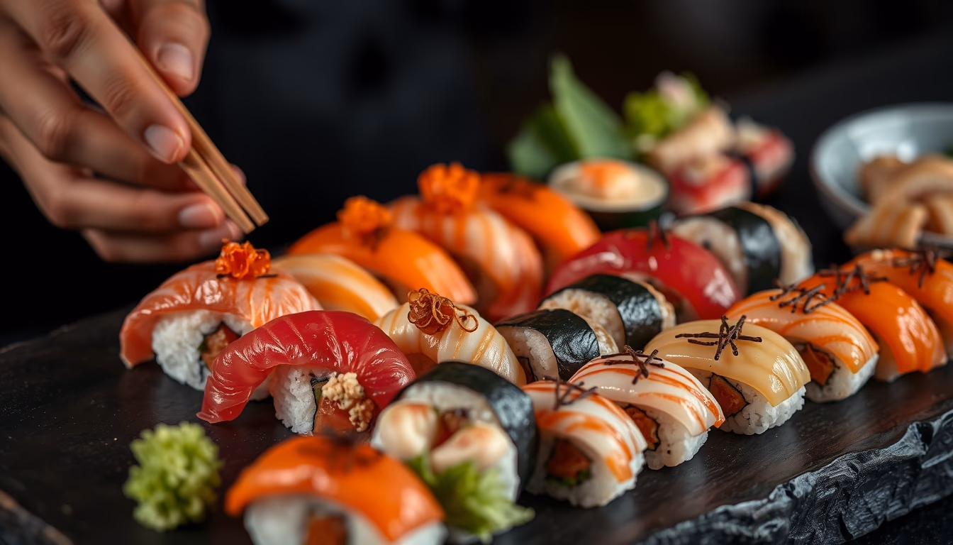 nigiri assortment platter in editorial style