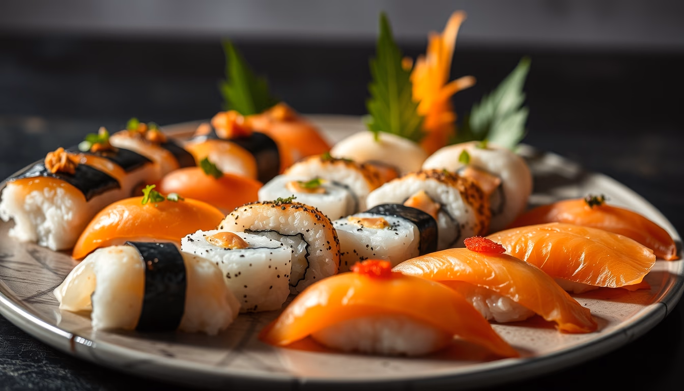 nigiri assortment platter in editorial style