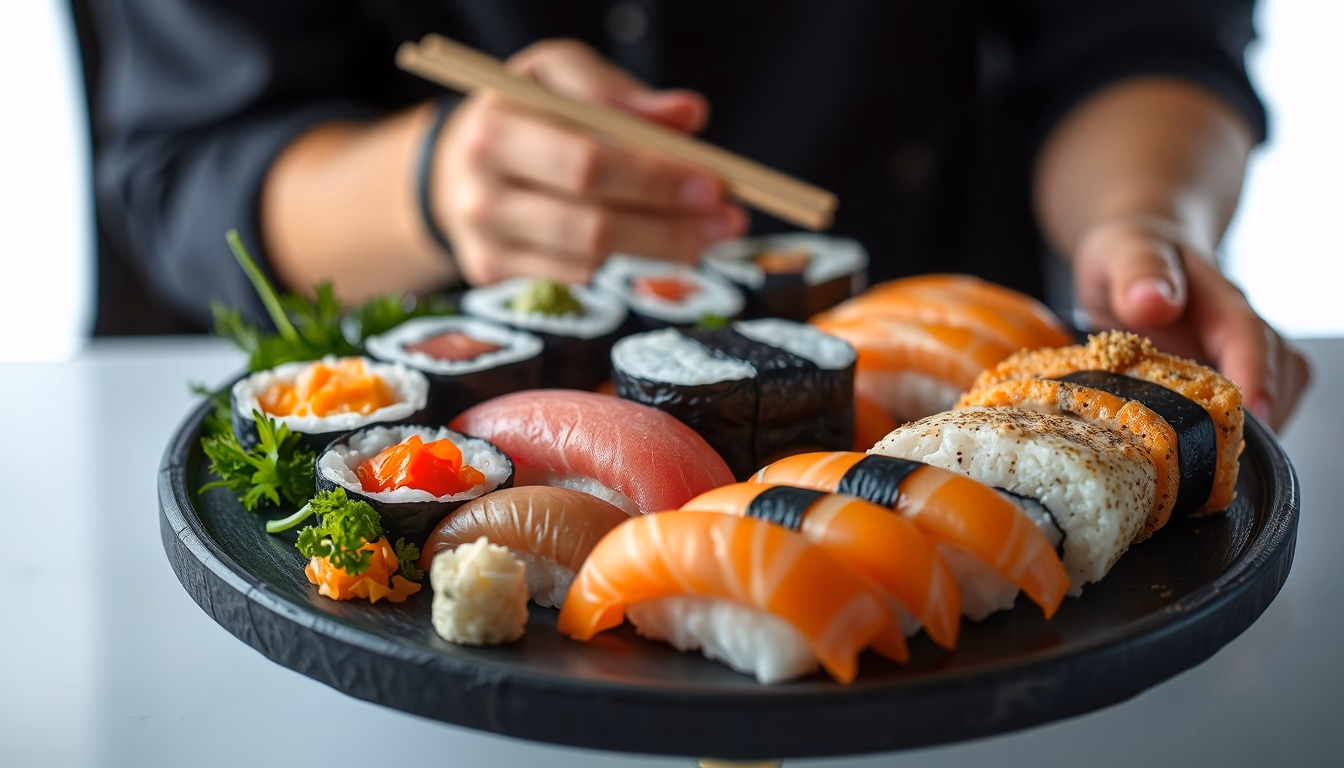 nigiri assortment platter in editorial style