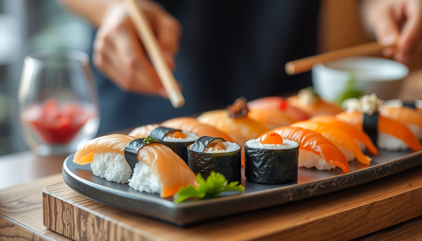 nigiri assortment platter in editorial style