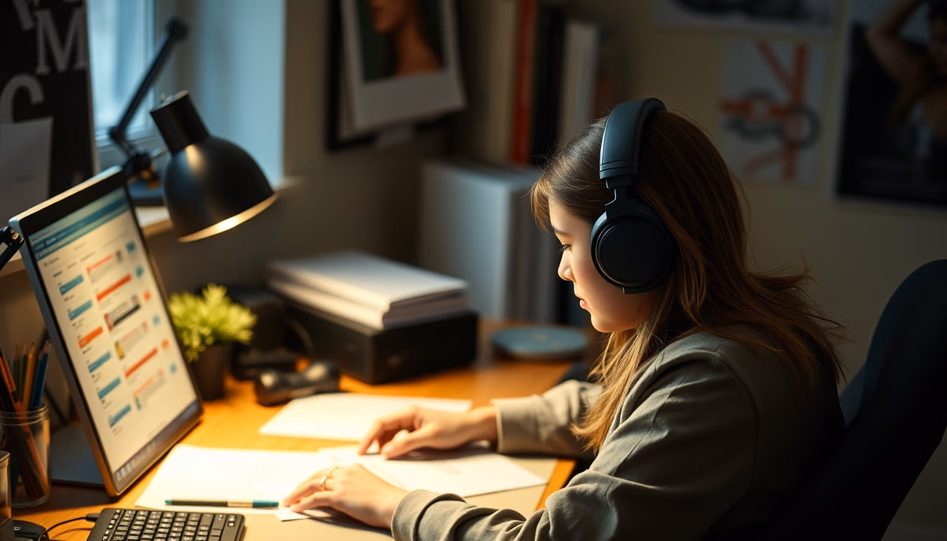 noise cancelling headphones desk in editorial style